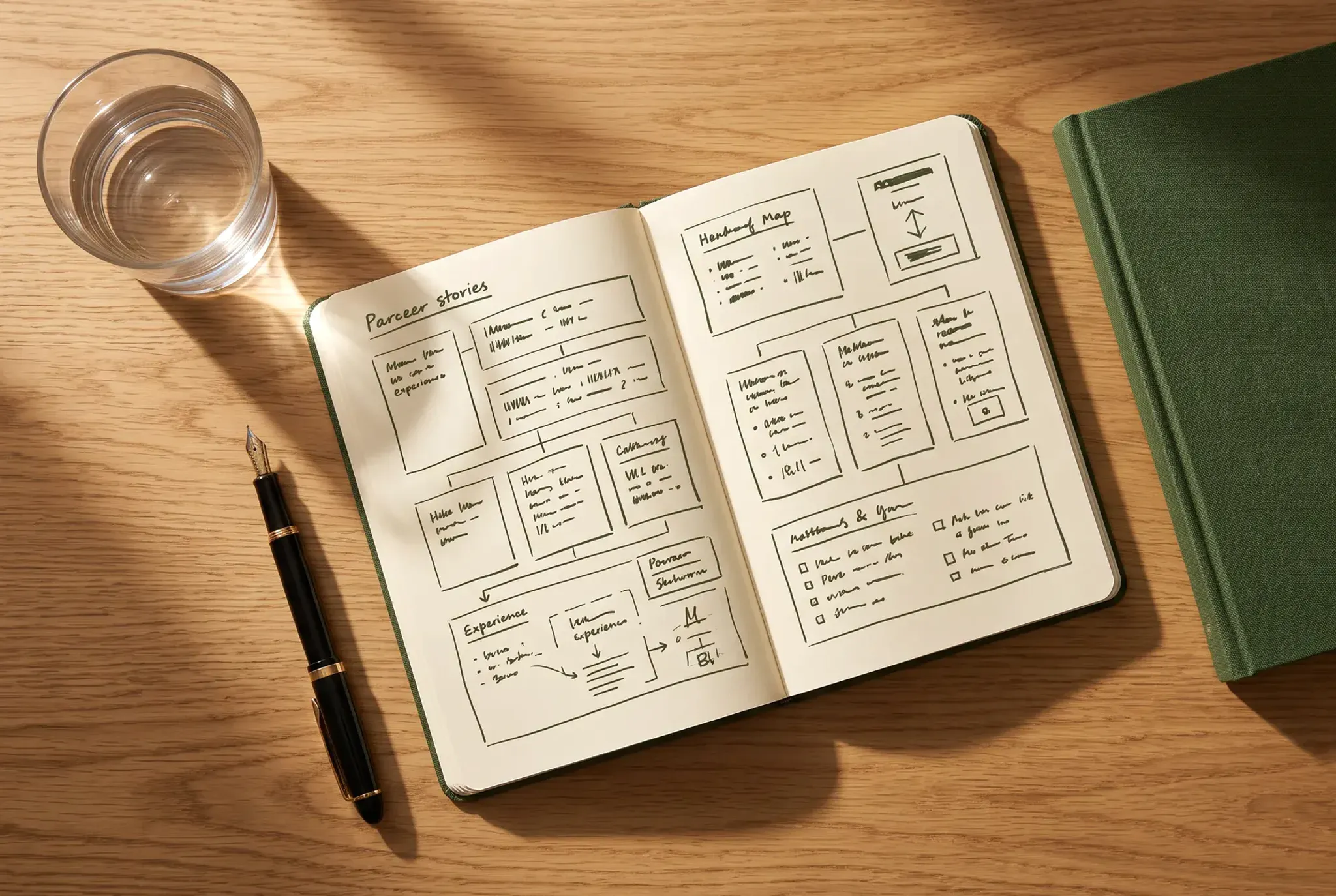 A notebook used to organize career stories for interview practice
