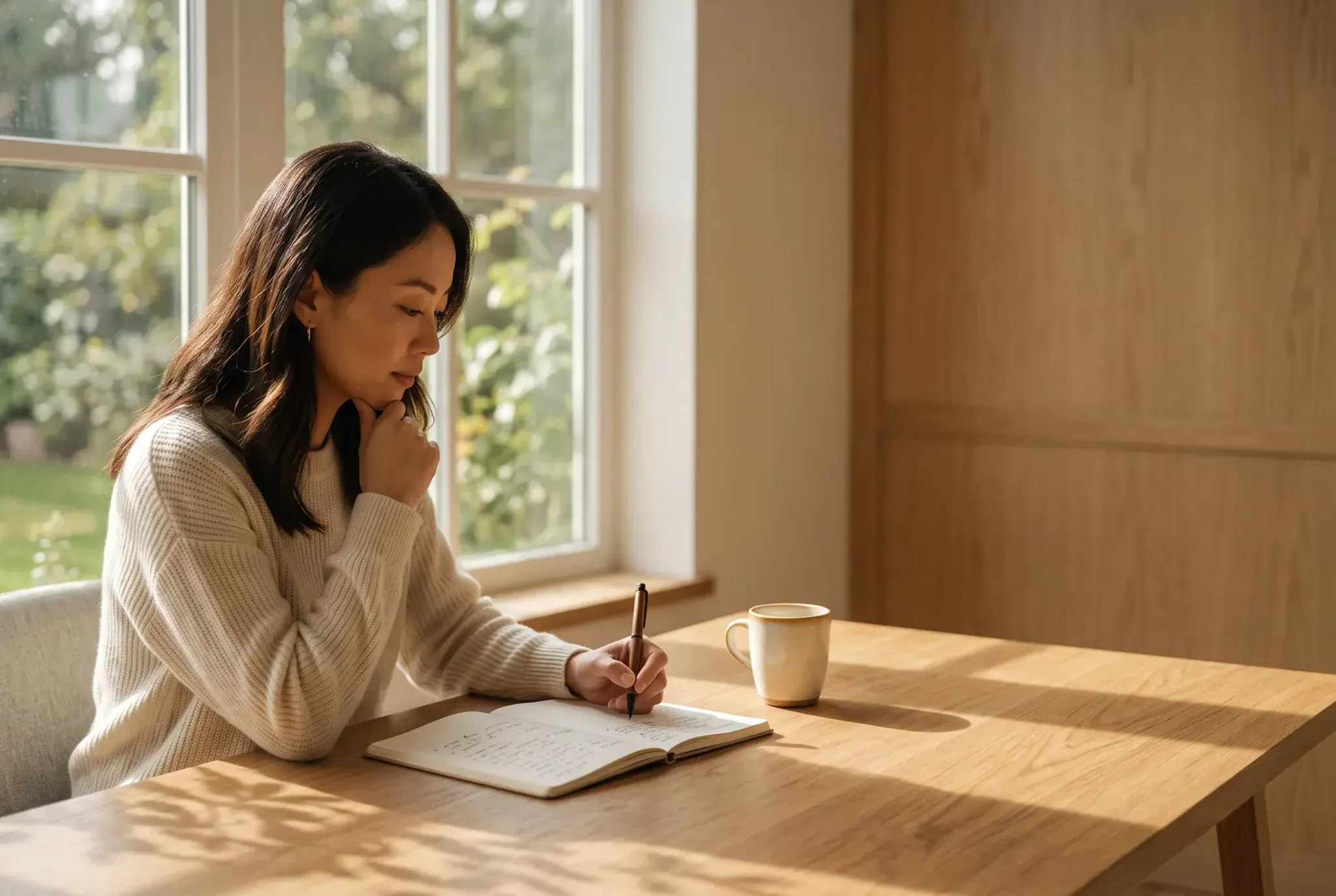 A candidate organizing career examples in a notebook